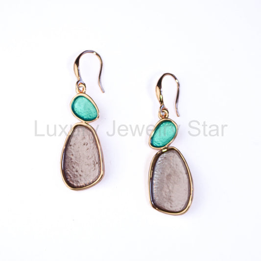 Abstract Stacking Stones Dangle Earrings, Boho Rose Gold Modern Art Statement Drop Earrings