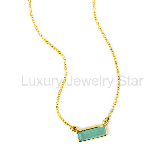 Aqua Chalcedony Bar Necklace : March Birthstone : Adira Series