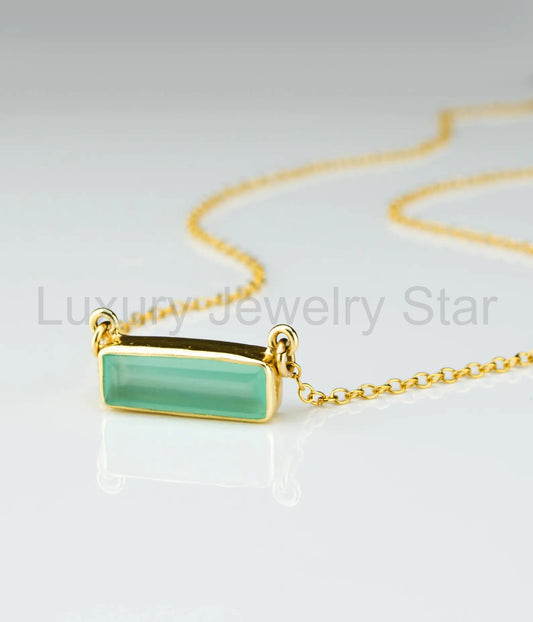 Aqua Chalcedony Bar Necklace : March Birthstone : Adira Series - image 2