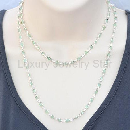 Aqua Chalcedony long station necklace - March Birthstone