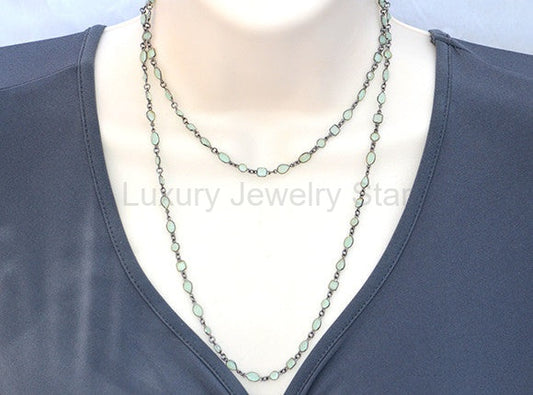 Aqua Chalcedony long station necklace - March Birthstone - image 2