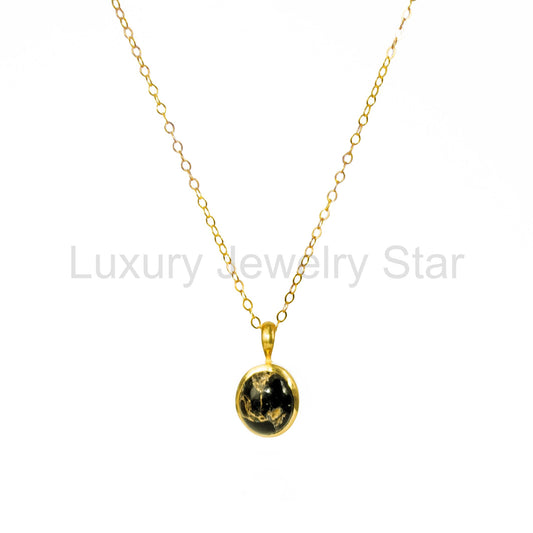 Black Copper Obsidian Cabochon Oval Necklace, 925 Silver or 18k Gold Vermeil, Minimalist Custom
