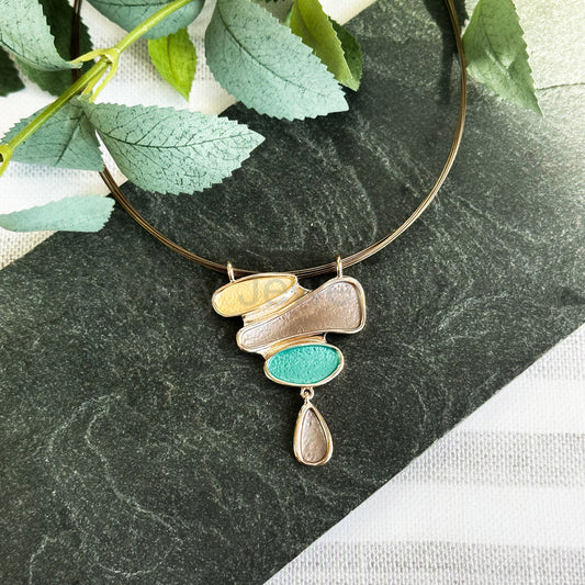 Boho Abstract Stacking Stones Jewelry Set, Rose Gold Modern Art Statement Necklace and - image 2