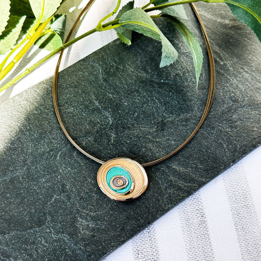 Boho Evil Eye Necklace, Rose Gold Bohemian Chic Statement Pendant Necklace, Swirl Spiral Circle