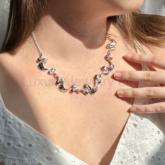 Boho Shifting Waves Necklace, Minimalist Moving Parts Wave Necklace, Unique Statement - image 2