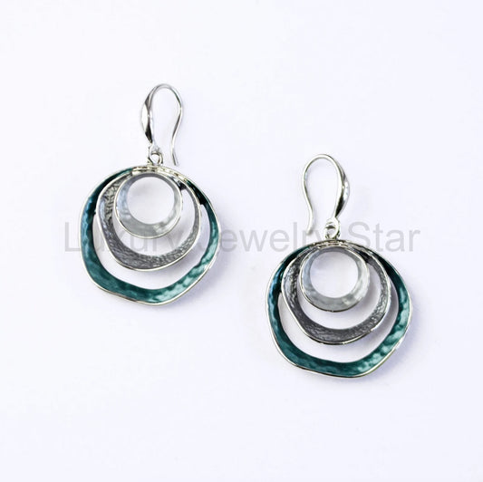 Boho Triple Circle Earrings, Chic Silver Statement Dangles, Custom Gift for Her, Three Circles