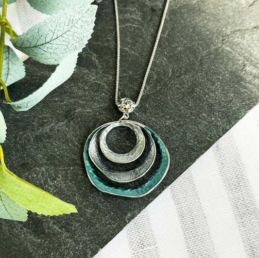 Boho Triple Circle Earrings, Chic Silver Statement Dangles, Custom Gift for Her, Three - image 2
