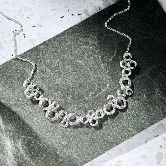 Connected Circles Necklace, Boho Style Gold or Silver Collar Necklace, Geometric Circles Necklace