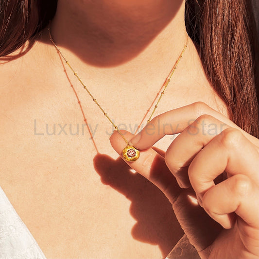 Custom Engraved Circle Donut Birthstone Pendant Necklace - image 2