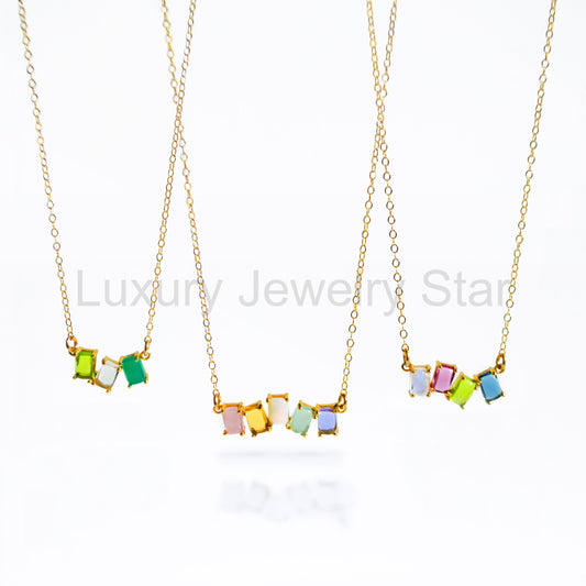 Custom Mom Multi-Stone Rectangular Cabochon Necklace