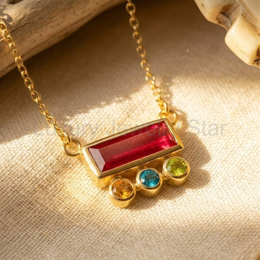 Custom Mother’s Birthstone Necklace, Baguette Bar Family Necklace in Gold or Sterling Silver
