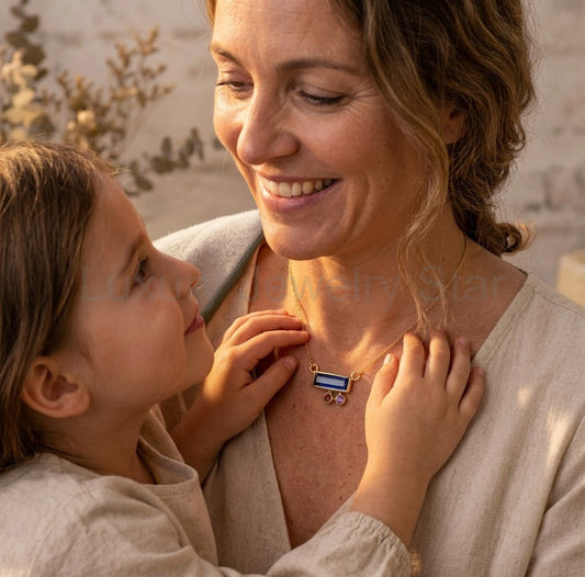 Custom Mother’s Birthstone Necklace, Baguette Bar Family Necklace in Gold or Sterling - image 2