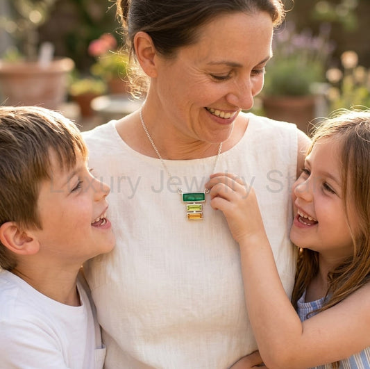 Custom Mother’s Birthstone Necklace, Baguette Drop Bar Family Necklace in Gold or Sterling - image 2