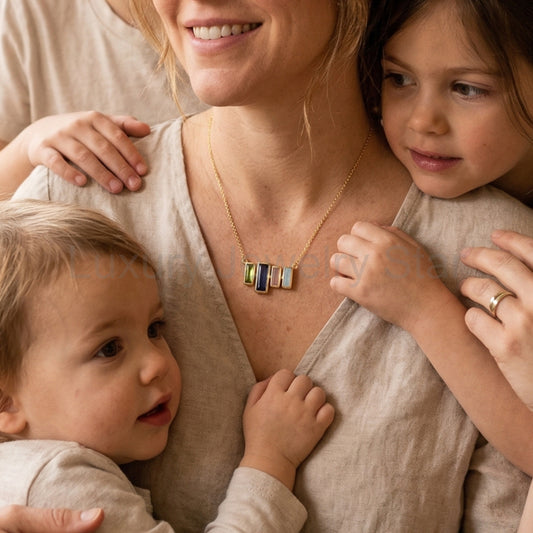 Custom Mother’s Birthstone Necklace, Baguette Family Necklace in Gold or Sterling Silver - image 2