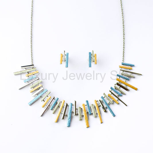 Custom Sun Ray Jewelry Set, Boho Style Statement Necklace and Earrings, Gold, Rose Gold, Silver