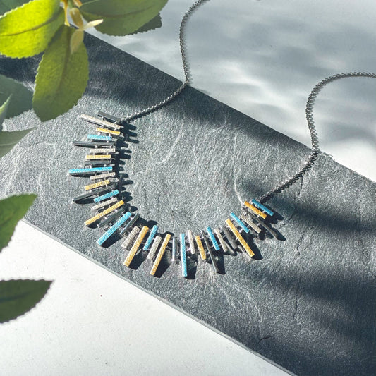 Custom Sun Ray Necklace, Boho Style Statement Necklace, Geometric Lines Collar Necklace, Gold, Rose