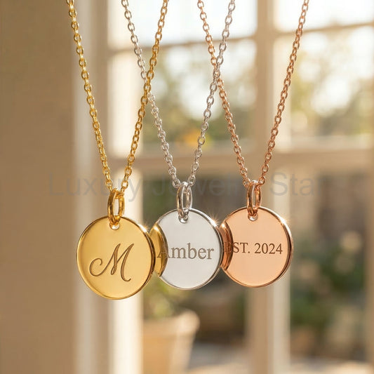 Dainty Initial Disc Necklace, Personalized Initial Necklace for Women, Sterling Silver or Gold