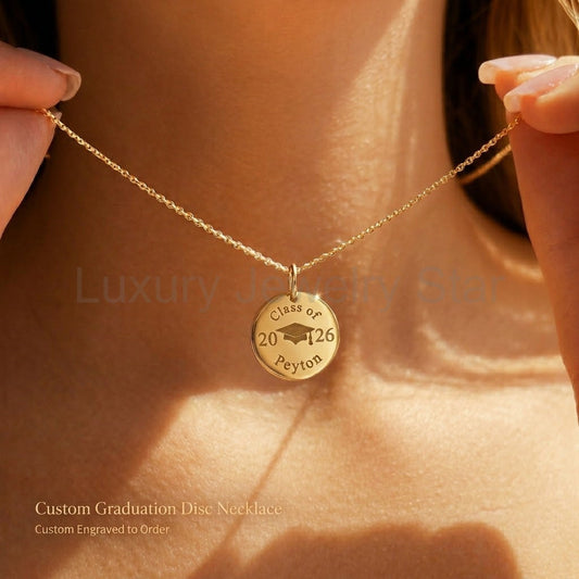 Graduation Necklace Gift for Her, in gold, rose gold or silver, Custom Name Disc necklace,