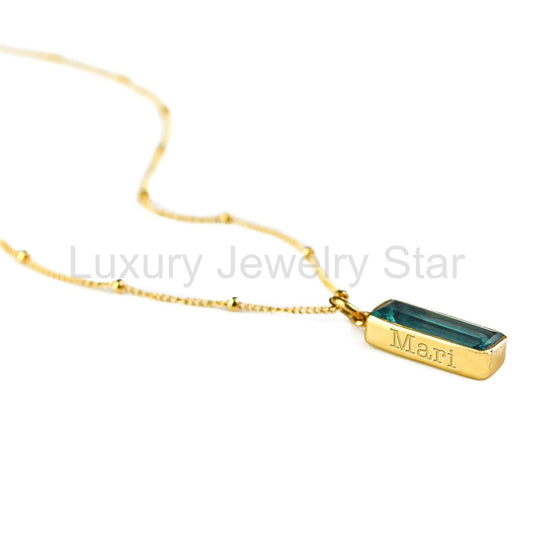 Green Tourmaline Vertical Bar Necklace : Adira Series