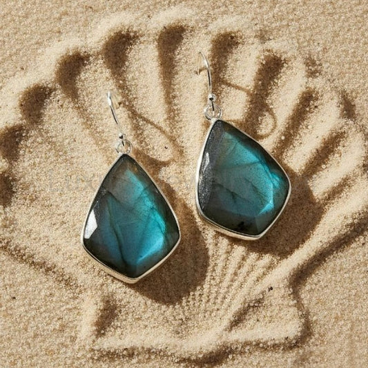Labradorite Earrings, Teardrop Blue Flash Gemstone Earrings in Gold or Silver, Natural Blue and