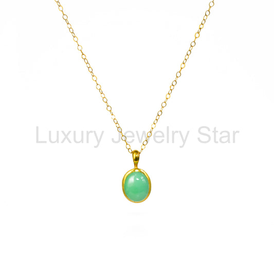 Mint Green Chrysoprase Cabochon Oval Necklace