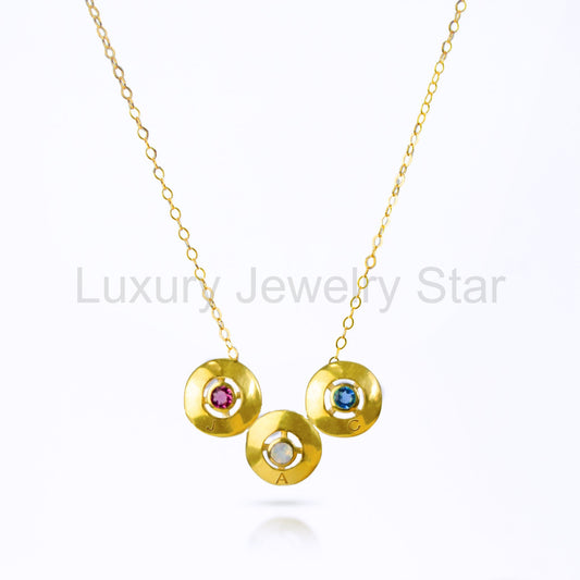Mom Circle Donut Necklace with Initial & Birthstone Pendants