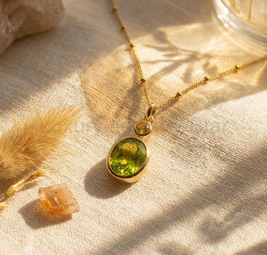 Oval Cut and Tiny Round Birthstone Necklace, Mother and Child Necklace, Personalized Birthday Gift