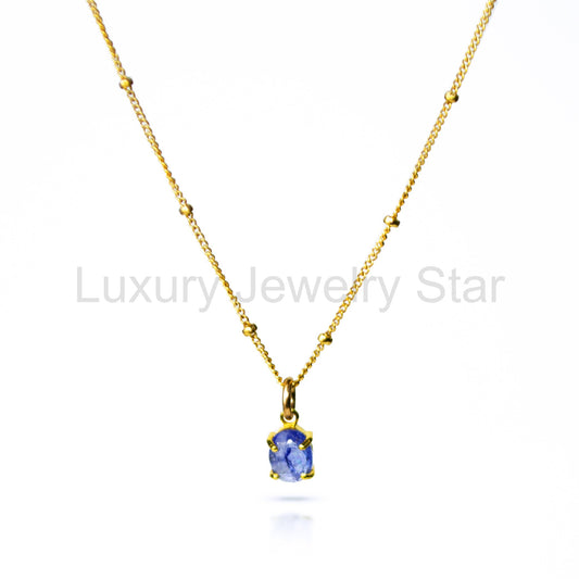Oval Tanzanite Prong-Set Cabochon Necklace