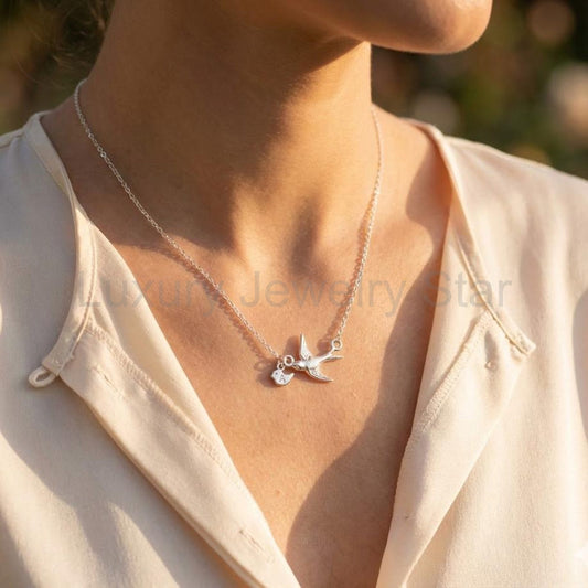 Personalized Mama Bird Necklace with Initial Baby Birds, Custom Family Necklace, Gold or - image 2