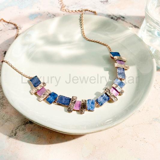 Stacked Squares Custom Necklace, Boho Style Gold, Silver, Rose Gold Collar Necklace, Custom Color