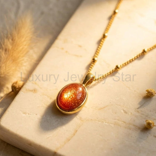 Sunstone Necklace, Gold or Sterling Silver Natural Gemstone Pendant
