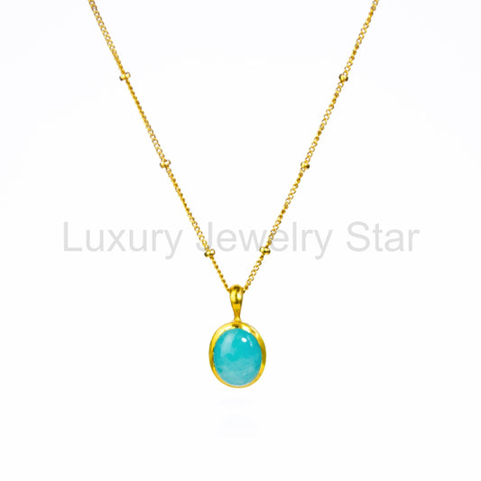 Teal Amazonite Oval Cabochon Necklace, Sterling Silver, Gold Filled, Rose Gold Filled, Gift for