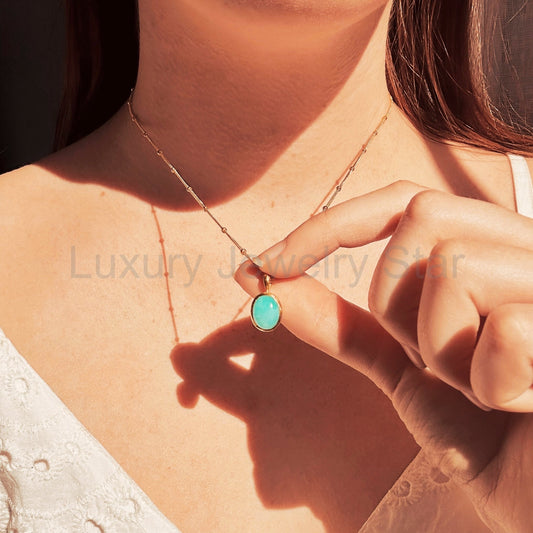 Teal Amazonite Oval Cabochon Necklace, Sterling Silver, Gold Filled, Rose Gold Filled - image 2