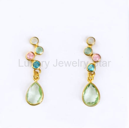Tiny Custom ZigZag Multi Birthstone Stud Earrings