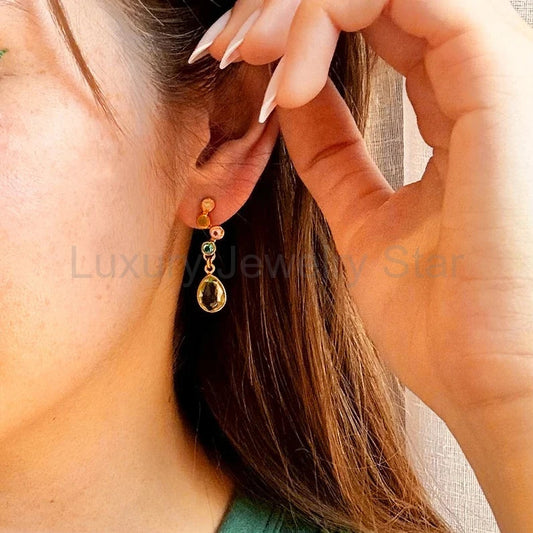 Tiny Custom ZigZag Multi Birthstone Stud Earrings - image 2