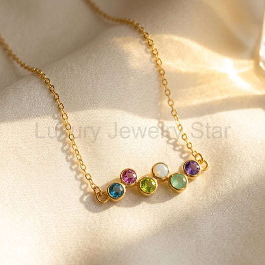 Zigzag Birthstone Necklace for Mom, with Up to 6 Stones Gift for MIL, Grandmother in Sterling Silver