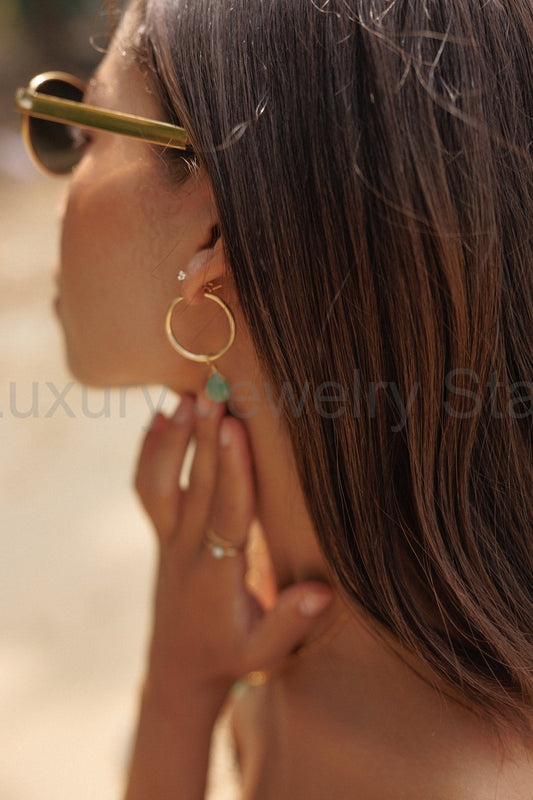 GREEN AVENTURINE HOOPS - image 2