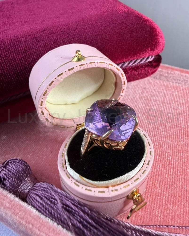 Rare Collector's 14K Gold Amethyst Ring 11ct Cushion Pineapple Facet - image 4