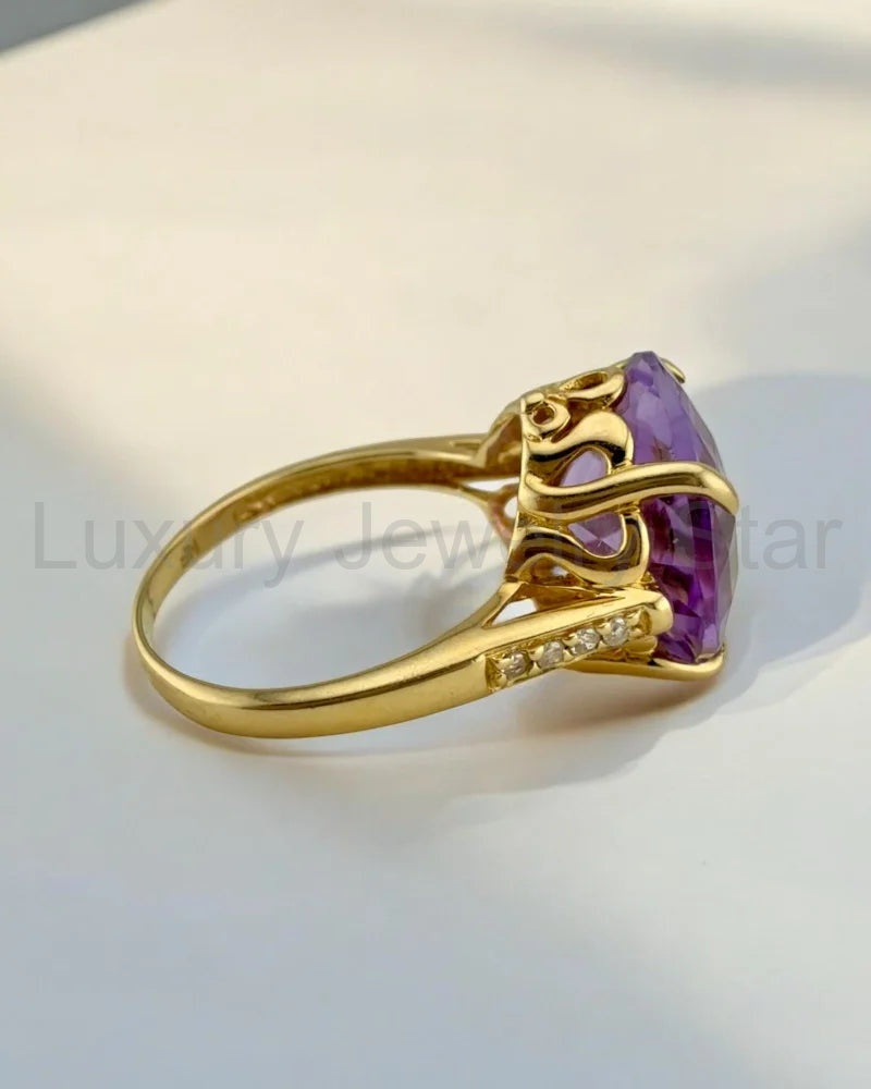 Rare Collector's 14K Gold Amethyst Ring 11ct Cushion Pineapple Facet - image 6