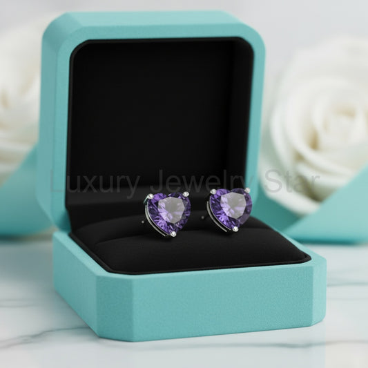 2.7 ct Heart-cut Amethyst Stud Earrings - image 2