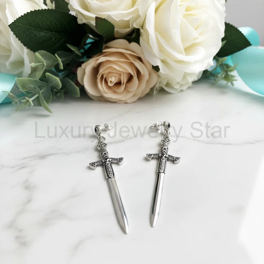 Ornamented Sword Diamond Option Drop Earrings