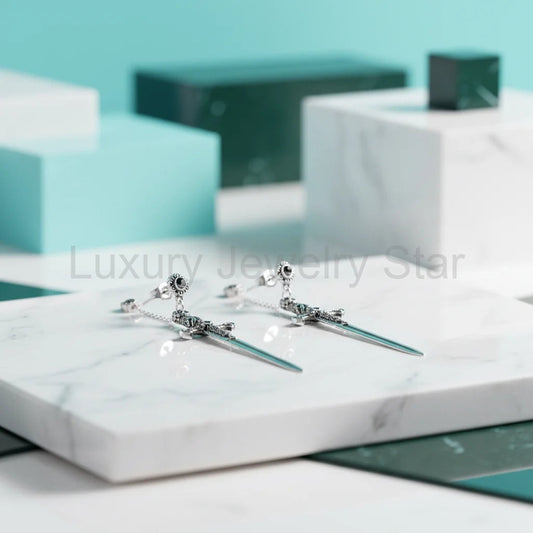 Ornamented Sword Diamond Option Drop Earrings - image 2