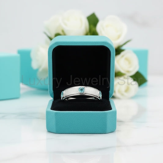 Round Aquamarine Eternity Love Wedding Band - image 2