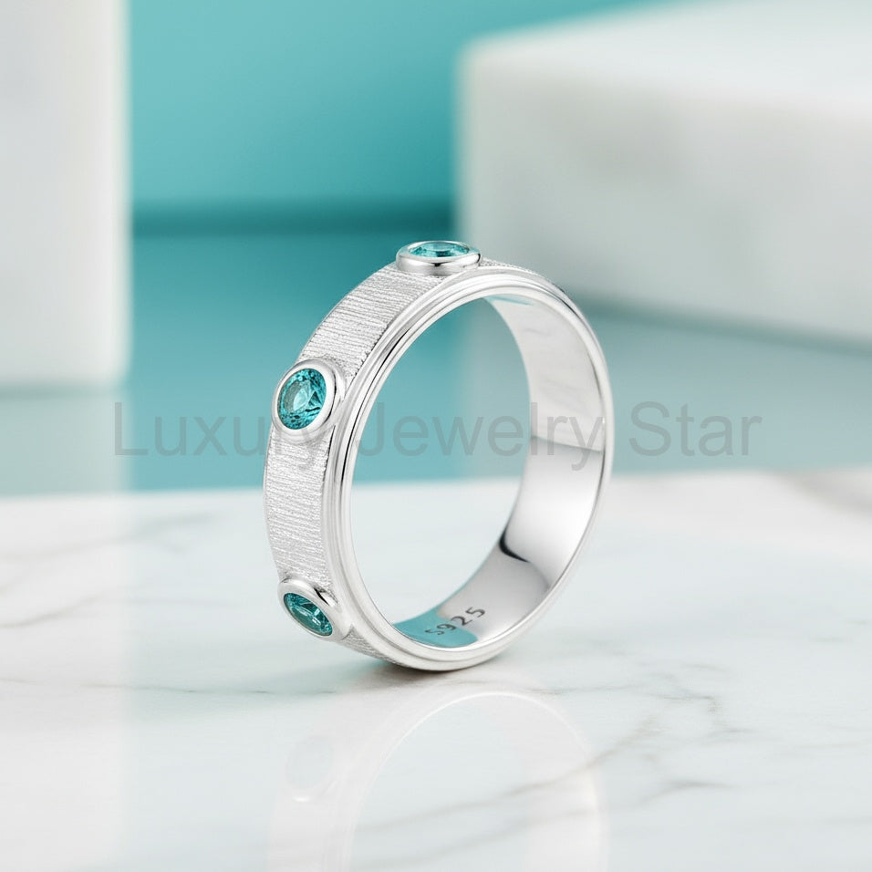 Round Aquamarine Eternity Love Wedding Band - image 3