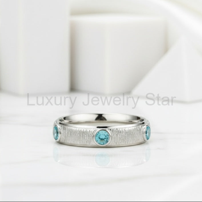 Round Aquamarine Eternity Love Wedding Band - image 4