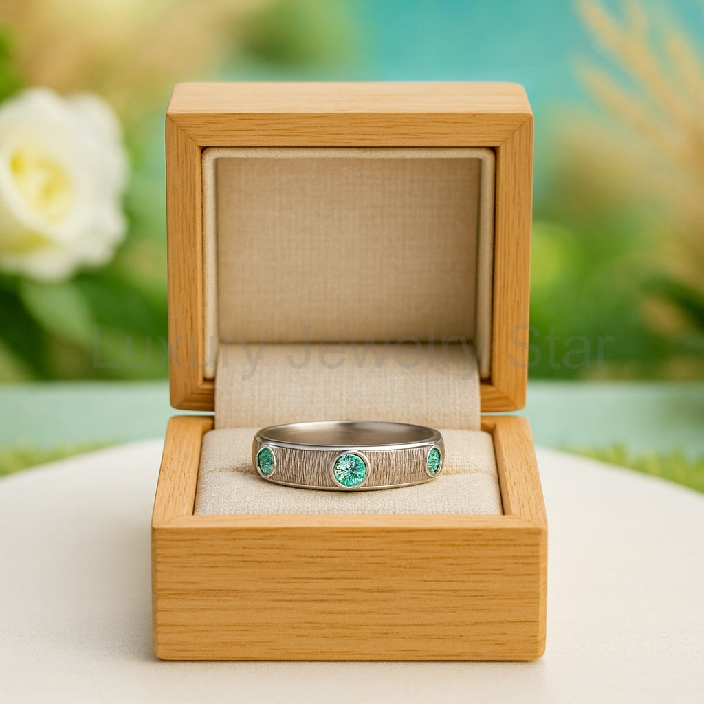 Round Aquamarine Eternity Love Wedding Band - image 6
