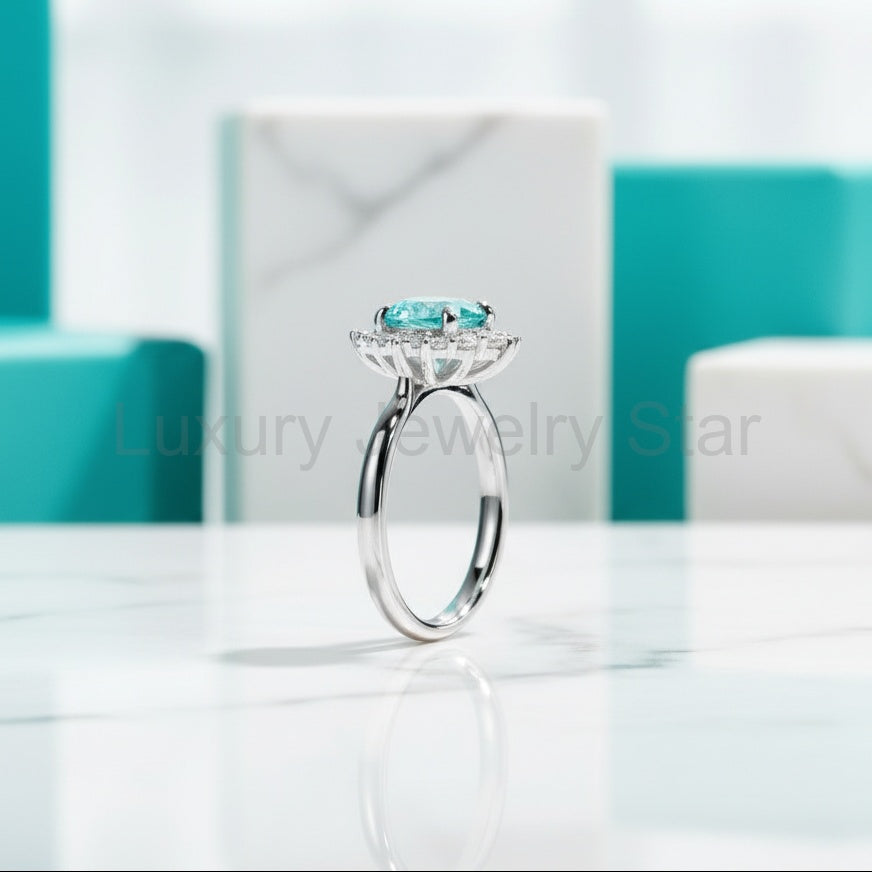 Round Cut 2.0 Ct Turquoise Classic Engagement Ring - image 3