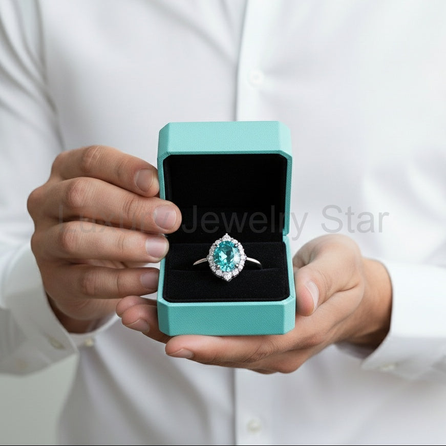 Round Cut 2.0 Ct Turquoise Classic Engagement Ring - image 7