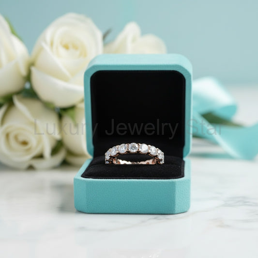 Round Cut Moonstone Full Eternity Rose Gold Stackable Wedding Band - image 2