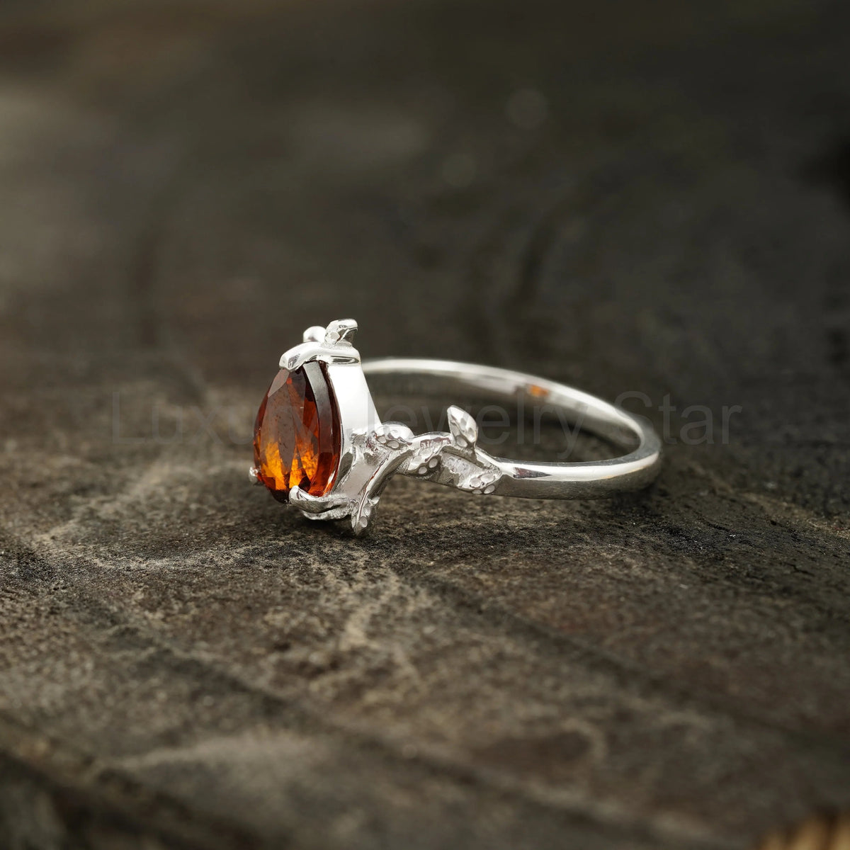 Red Garnet Leaf Engagement Ring - image 4